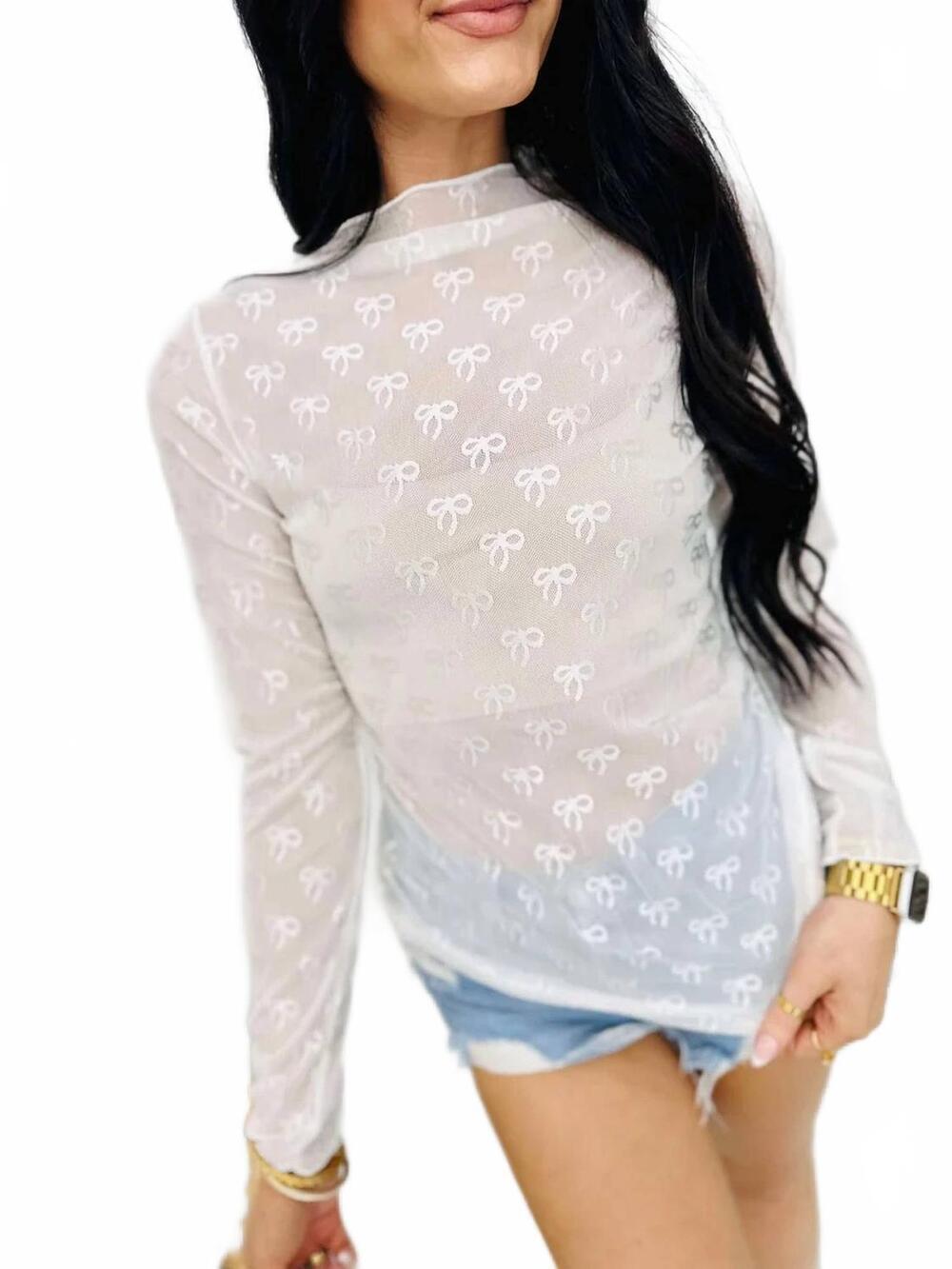 NEW DASH FORWARD bow lace layering long sleeve top in white